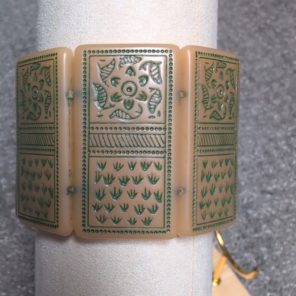 Tan and Green Patterned Bracelet - Picture 3 of 3